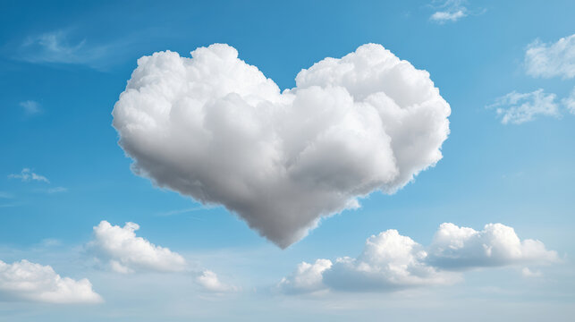 Heart shaped cloud floating in blue sky evokes sense of wonder and joy