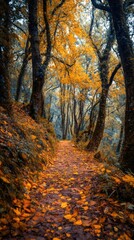 Fototapeta premium Colorful autumn pathway through a serene forest