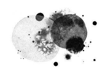 Naklejka na ściany i meble Abstract ink blob, grunge art. Black paint stroke texture in marble style. Wallpaper design. Hand drawn watercolor isolated illustration on transparent background