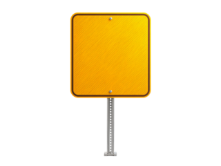 Blank yellow road sign on metal post isolated, Isolated On White Background, Png Transparent