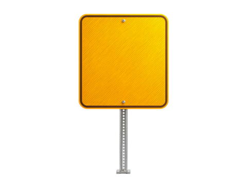 Blank yellow road sign on metal post isolated, Isolated On White Background, Png Transparent