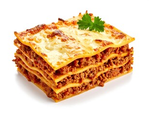 Classic italian lasagna isolated on white, savory indulgence layers dish