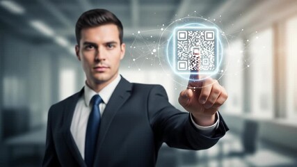 QR Code Activation: Business Professional Interacting with Digital Technology - Powered by Adobe