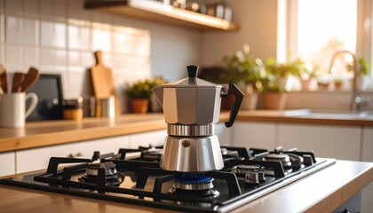 Modern Kitchen Coffee Maker On Stovetop