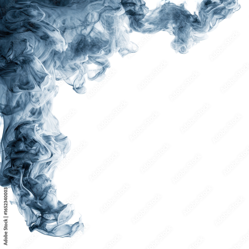 Poster smoke swirls creating intricate patterns in a bright, minimalistic background during twilight hours