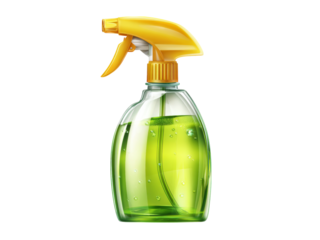 Green cleaning spray bottle with yellow sprayer, Isolated On White Background, Png Transparent