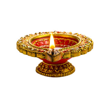 Indian popular festival happy diwali oil lamp also called diya or dipavali deepak on transparent png background