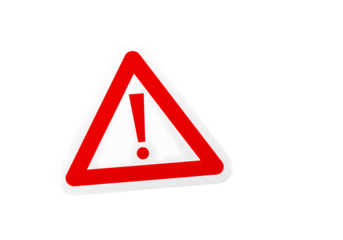 Red Triangle Exclamation Mark Warning Sign isolated on transparent background