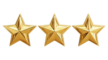 Obraz premium Three Golden Rating Stars isolated on transparent background Remove png, Clipping Path, pen tool