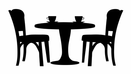 Fototapeta premium Silhouette of a round table with two cups and two chairs in a cafe setting with simple design