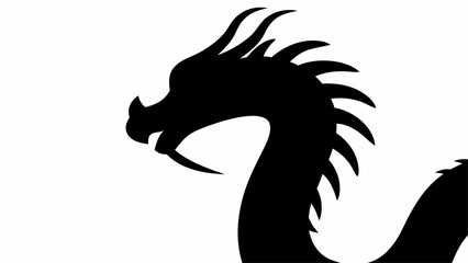 Fototapeta premium Silhouette of a dragon head with horns and a long neck on a white background in a simple illustration