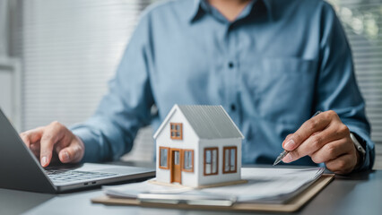 Real estate contract sign. Property mortgage finance signing agreement approved. Real estate...