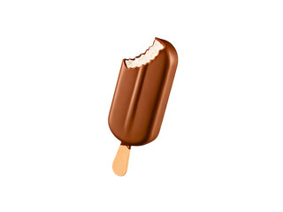 Obraz premium Delicious chocolate ice cream bar with a bite taken out, perfect for summer refreshment and sweet indulgence