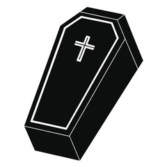 Obraz premium Black Coffin with White Cross and Outline on White Background casket death