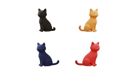 Four colorful stylized cat figurines