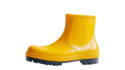 yellow rubber boots isolated on transparent white background 