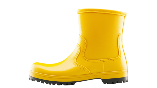 yellow rubber boots isolated on transparent white background 
