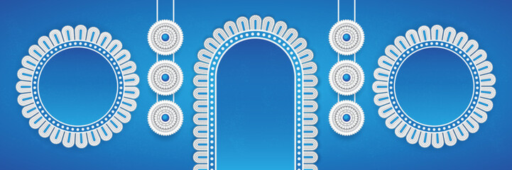 Fototapeta na wymiar Durga Puja Festival Banner Design Template with Creative Durga Puja Decorative Elements