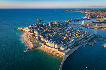 Aerial view of the Old Town of Saint Malo in Brittany France 