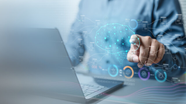 Artificial intelligence automation workflow process. Automated ai data analytics algorithm. Analysis flow chart diagram. Security protection. Automation business visualization. Technology background. - Powered by Adobe