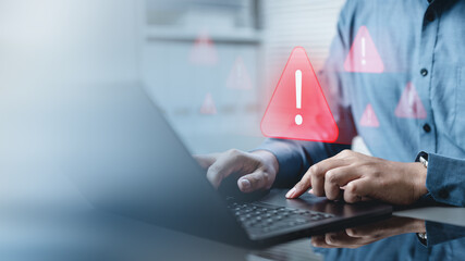 Warning cybersecurity crime sign. Cyber security system firewall. Data protection warning sign....