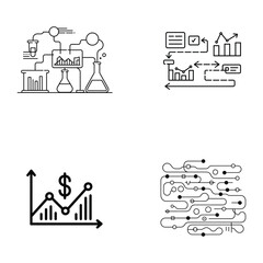 Artificial data analytics, intelligence, and data science technology icons set 