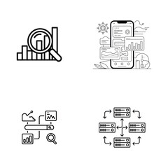 Artificial data analytics, intelligence, and data science technology icons set 