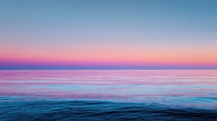 Obraz premium Calm water reflects pastel hues of sunrise over ocean for website/social background