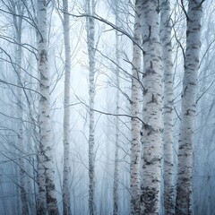 Obraz premium Misty birch forest, birch trees