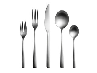 Elegant stainless steel cutlery set on black background, Isolated On White Background, Png Transparent