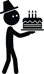 Stickman Celebrating a Birthday with Cake Vector Illustration in a Festive Environment
