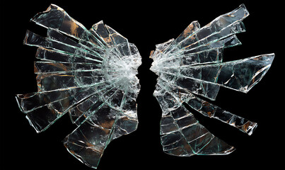 A huge vertical crack split the glass pane left and right, and a sideways crack split the entire surface.