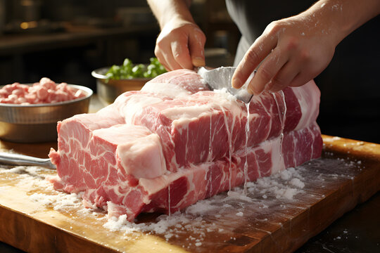 Washing fresh cuts of meat before cooking in a kitchen setting - Powered by Adobe