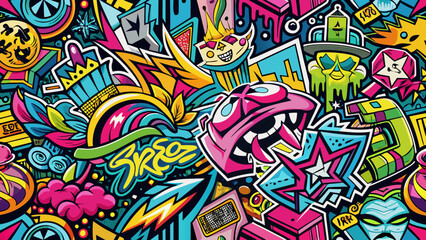 Colorfu graffiti art vector illustration, urban street murals and tags for street art enthusiasts