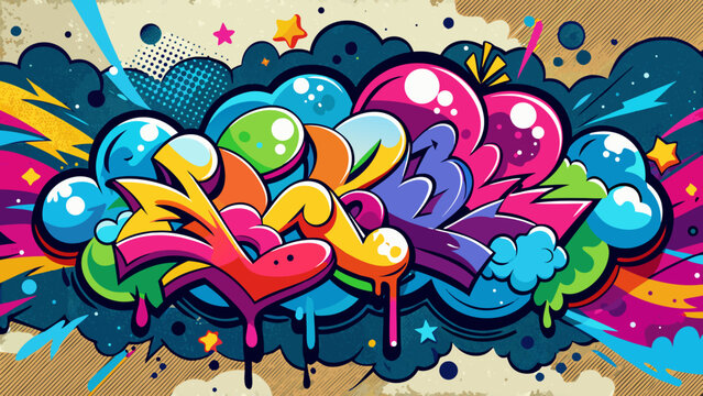 colorful pop art background with graffiti art, colorful ink splashes, abstract hand drawn urban art style