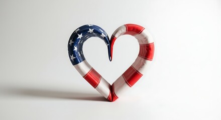 Patriotic Heart Sculpture Painted with American Flag Colors on White Background