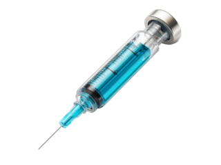 Medical syringe filled with blue liquid vaccine injection healthcare, Isolated On White Background, Png Transparent