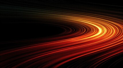 Abstract dynamic curved lines of warm, glowing colors on a black background