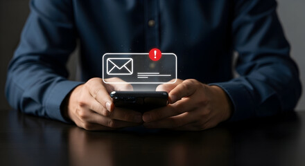A person holding a smartphone, a digital message icon appears on the screen, representing electronic mail and digital communication.
