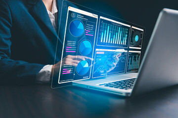 Businessperson or marketer uses SEO concepts, data analysis, optimization tools to improve search...