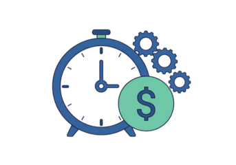 Time is Money Clock Gears and Dollar Icon Business Efficiency and Productivity Concept isolated on transparent background