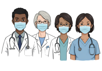 Diverse Team of Healthcare Professionals Wearing Masks A Representation of Medical Unity and Care isolated on transparent background