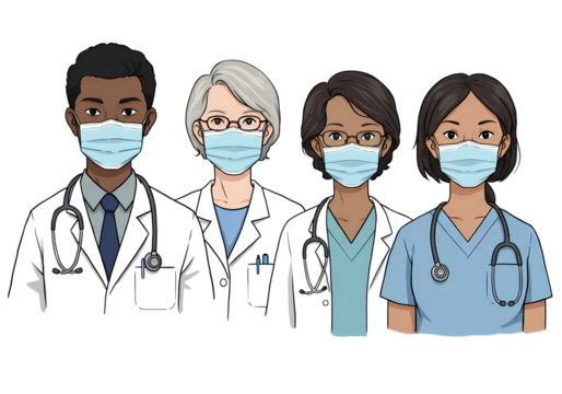 Diverse Team of Healthcare Professionals Wearing Masks A Representation of Medical Unity and Care isolated on transparent background