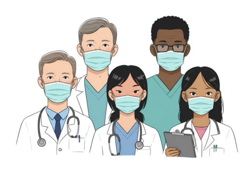 Diverse Team of Medical Professionals Wearing Face Masks Illustration isolated on transparent background - Powered by Adobe