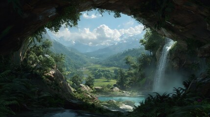 Scenic Valley View Through Cave Opening