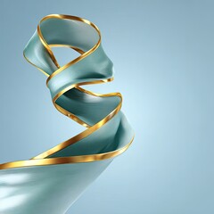 Teal ribbon with gold trim, swirling design