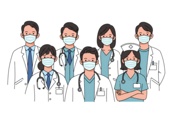 Medical Team Diverse Healthcare Professionals in Masks isolated on transparent background