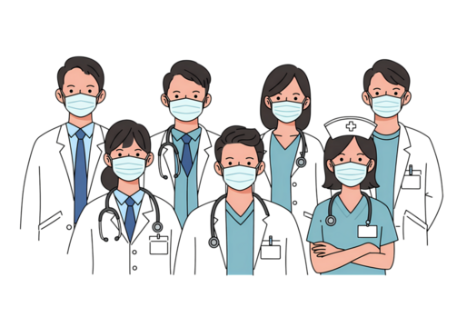 Medical Team Diverse Healthcare Professionals in Masks isolated on transparent background - Powered by Adobe