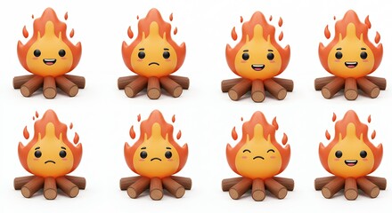 Obraz premium Cartoon fire illustrations with emotions