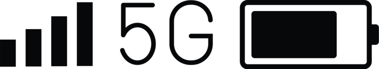 Smartphone Status Bar Vector Illustration with Mobile Phone 5G Network and Battery Status Icons in Transparent PNG